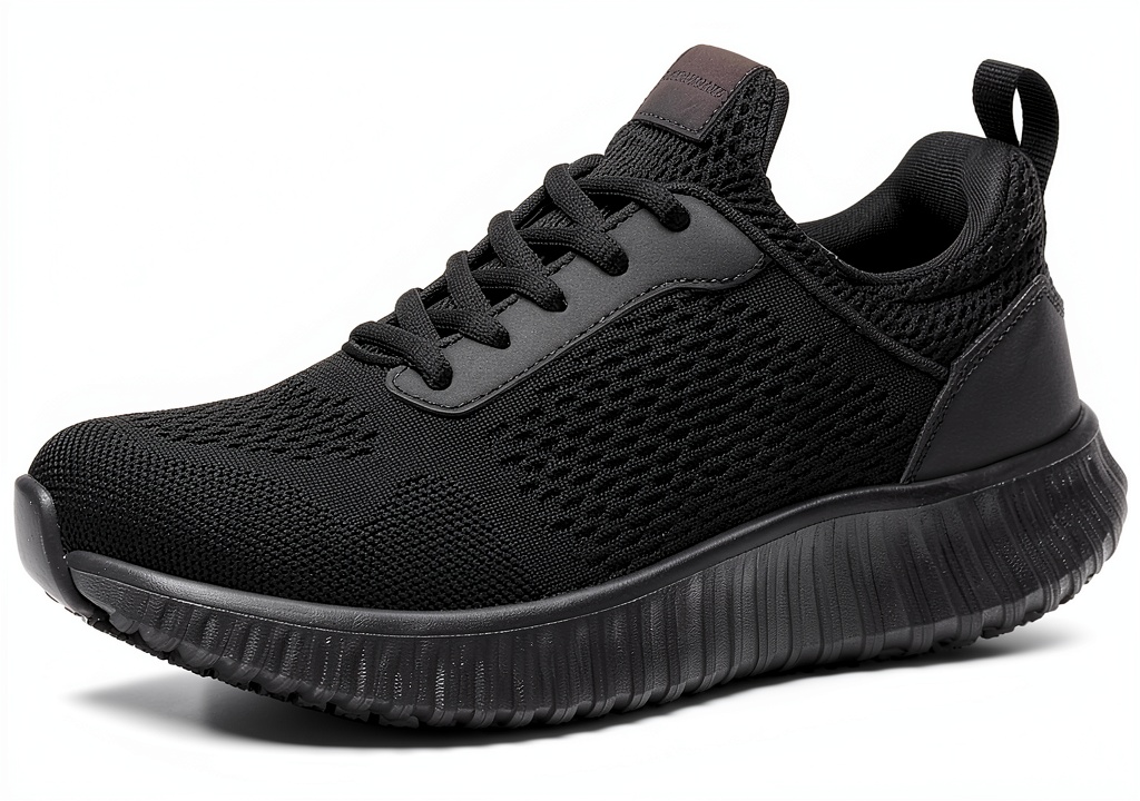 Installing Non‑Slip Work Shoes Women All Black Slip Resistant Comfort on a kitchen floor