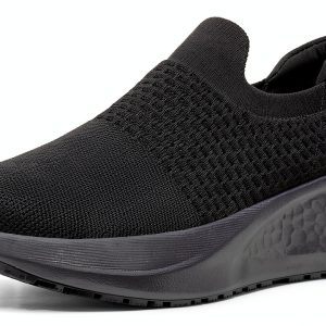 Non Slip Work Shoes Women Black Mesh Slip Resistant-0