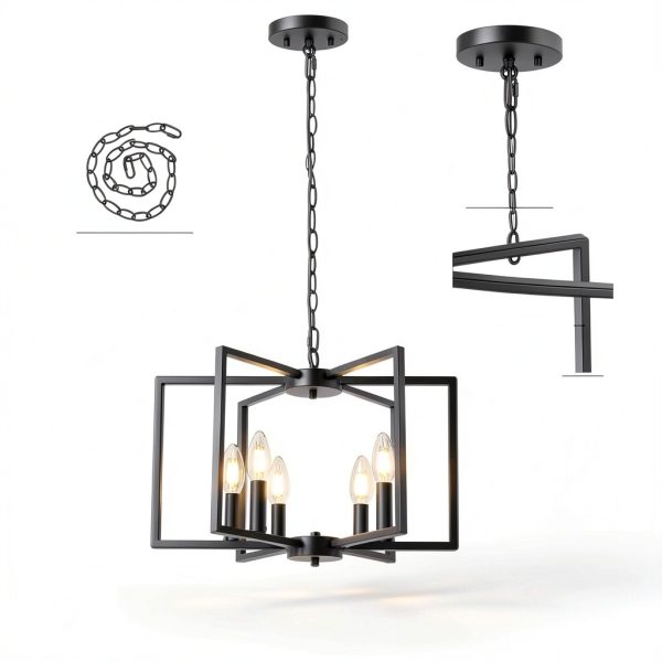 Seaside Village Black Geometric 6-Arm Chandelier Adjustable Height-4