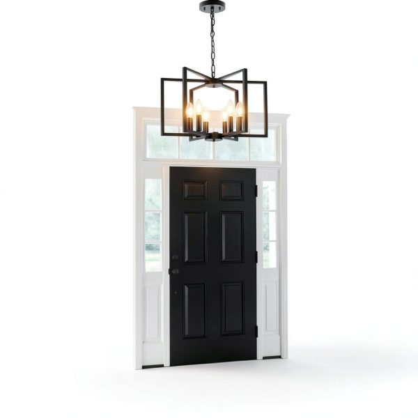 Seaside Village Black Geometric 6-Arm Chandelier Adjustable Height-3