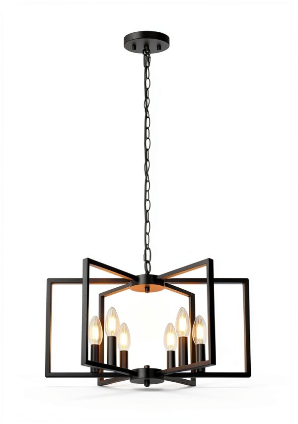 Seaside Village Black Geometric 6-Arm Chandelier Adjustable Height-1