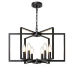 Seaside Village Black Geometric 6-Arm Chandelier Adjustable Height-0