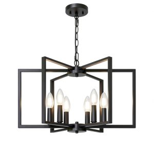 Seaside Village Black Geometric 6-Arm Chandelier Adjustable Height-0