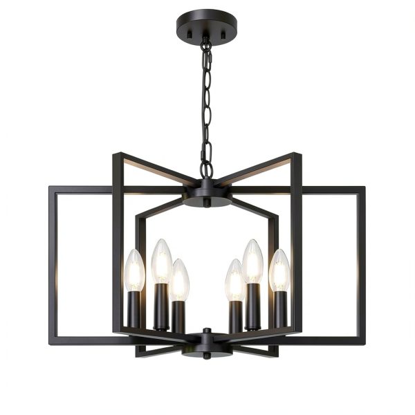 Seaside Village Black Geometric 6-Arm Chandelier Adjustable Height-0