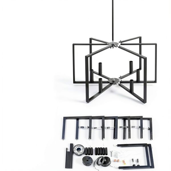 Seaside Village Black Geometric 6-Arm Chandelier Adjustable Height-6
