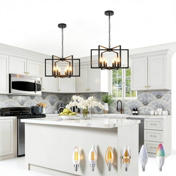Seaside Village Black Geometric 6-Arm Chandelier Adjustable Height-2