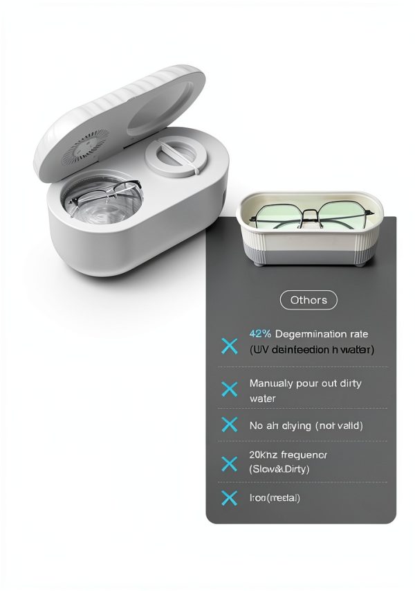 Ultrasonic Jewelry Cleaner Pixosn 200ml 304 Steel Tank UV Dry White-2