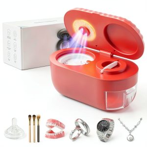 Ultrasonic Jewelry Cleaner Pixosn 200ml Red with UV Drying-0